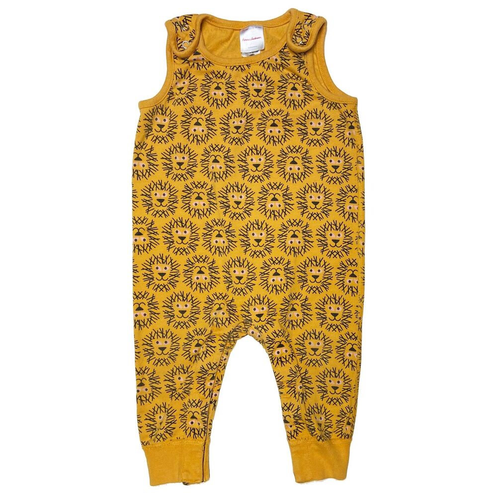 Hanna Andersson Baby Overalls 12-18 Months Yellow Friendly Lion Print Cotton